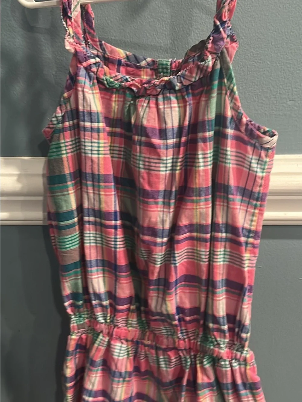 Ralph Lauren Girls Plaid Sleeveless Romper - Pink Multi